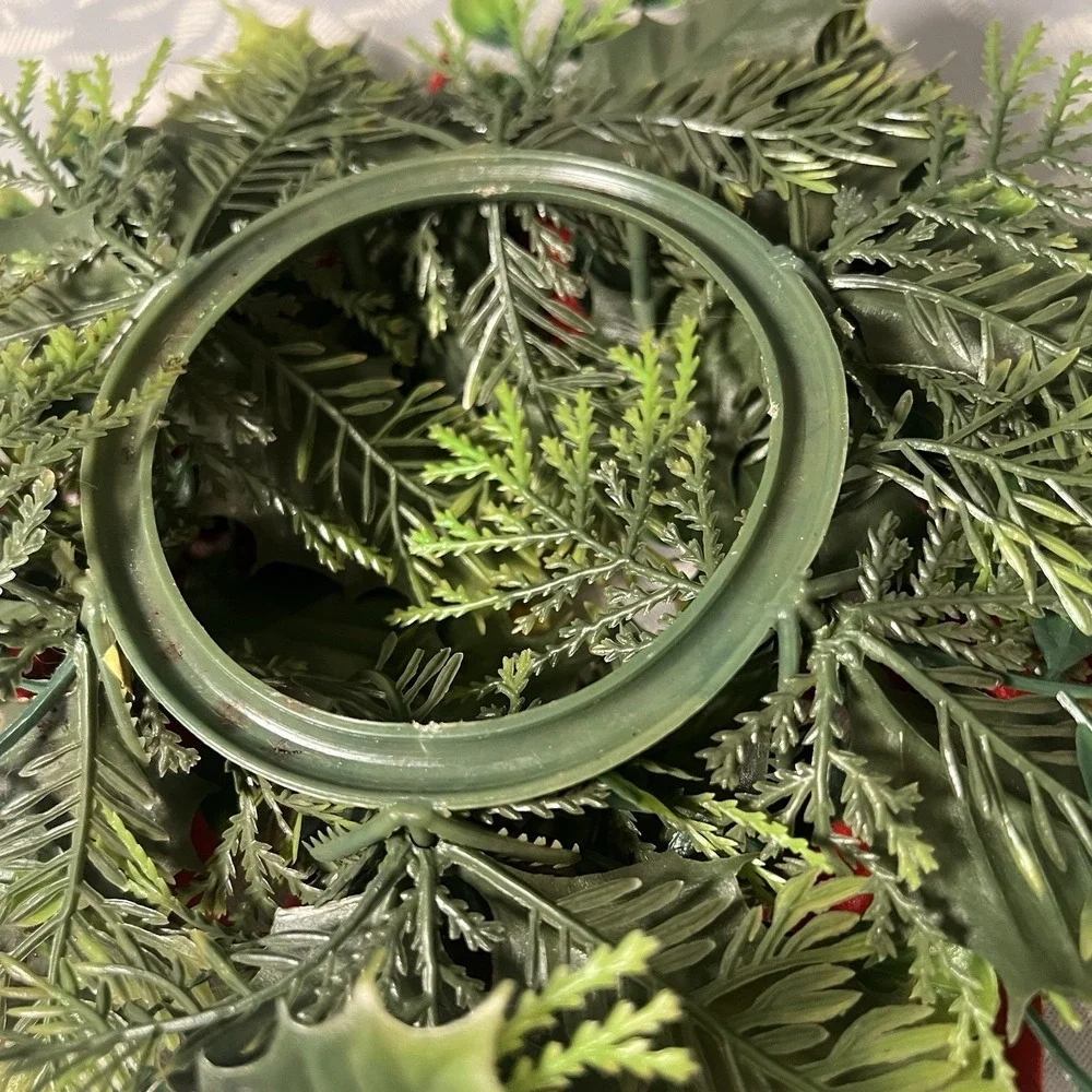 Vintage Christmas Wreath Candle Ring Plastic Holly‎ Poinsettia MCM
